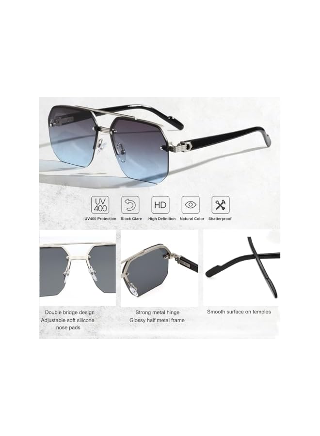 نيبمينينت نظارات شمسية عصرية مربعة للنساء والرجال، عدسات متدرجة بدون إطار علوي، نظارات طيار بأقواس مزدوجة - Image 3